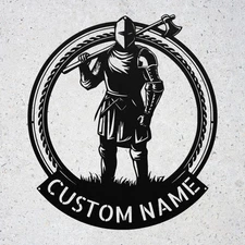 Custom Knight With Axe Metal Sign Personalized Medieval Wall Art Home Decor Gift