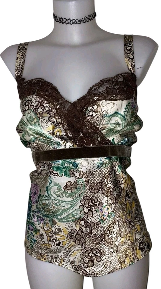 Camiseta sin mangas Babydoll de encaje cachemir marrón para mujer Whimsigoth Grunge Coquette talla 18 Foto 2 de 4