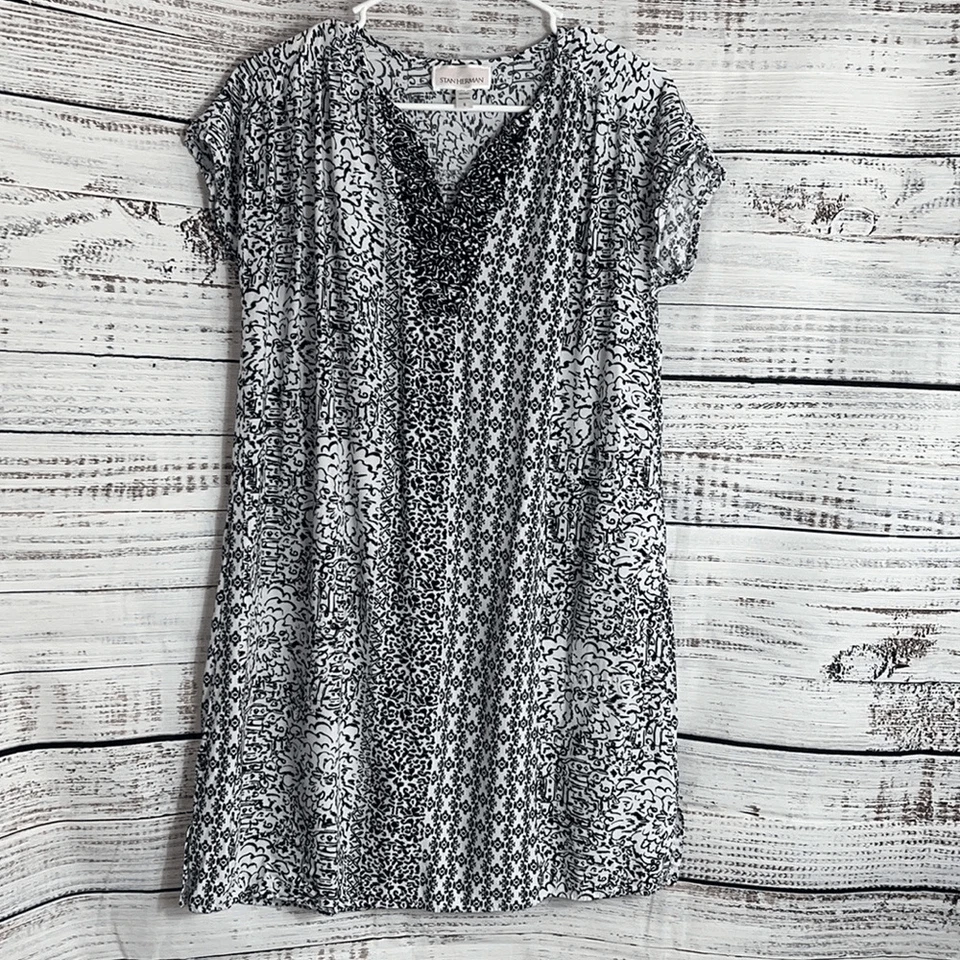 Camisa para dormir Stan Herman para mujer cuello pequeño manga gorra rayón ropa para dormir Foto 3 de 4