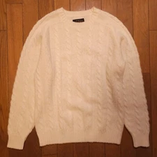 BEAMS Plus Japan Shaggy Wool Cable Knit Low Gauge Crewneck Sweater Ivory Small