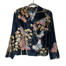 Citron Santa Monica Embroidered Butterfly Jacket Womens Size PS Asian Boho Artsy
