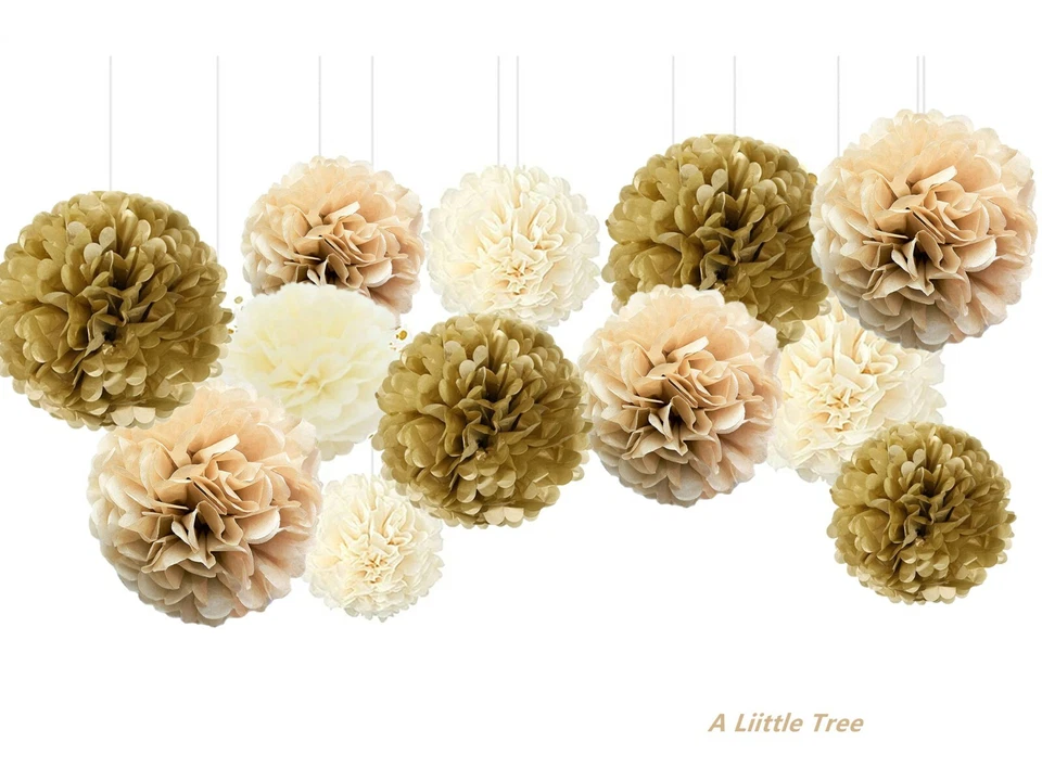 12PCs Mix Tissue Paper Pom Poms Pompom Flower Ball Birthday Wedding Party Decor - Image 4 of 4
