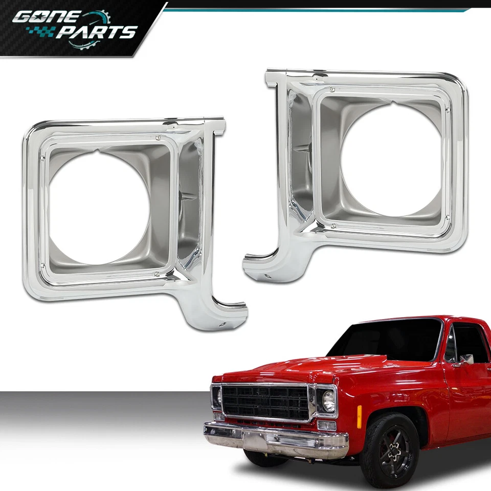 Chrome Headlight Bezel Trim Silver Headlamp Door Fit For 1973-1978 Chevy GMC Foto 2 de 4