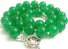 12mm Green Jade Beads White Gold Plated Clasp Women Girl Necklace