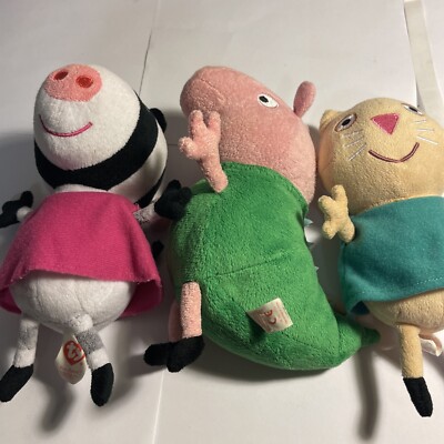Peppa Pig TY Plush Lot x3 Zoe Zebra Candy Cat George In Dinosaur Costume VGC