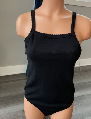 BP Black Square Neck Bodysuit Size M NWT Scallop shirt