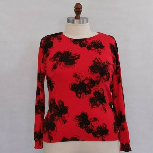 FADED GLORY Red Pullover Black Floral 
