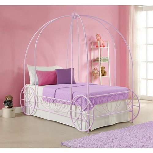 Purple Twin Metal Canopy Bed Frame 