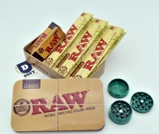 Raw Tin Filter Tips Roach Organic Hemp Papers Metal Grinder Smoking Deluxe Box