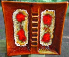Vintage RED BROWN DRIP 1960s California Pottery CERAMIC ASHTRAY Large 10.25"   