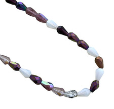 50 Amethyst White Opal Preciosa Czech Glass 7x5mm Teardrop Fire Polished Beads