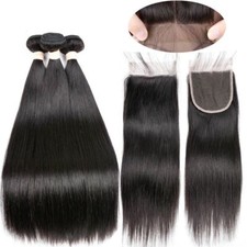 3 Bundles Natural Black Premium Human Hair With 4 4 Lace Closure Free Part Deal