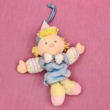 Vintage Eden Clown Plush Crib Toy Musical Pastel Velour Baby Stripes Polka Dots