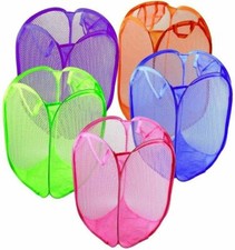 3Pc  Foldable pop up mesh washing LAUNDRY BASKET bag net hamper toy tidy storage