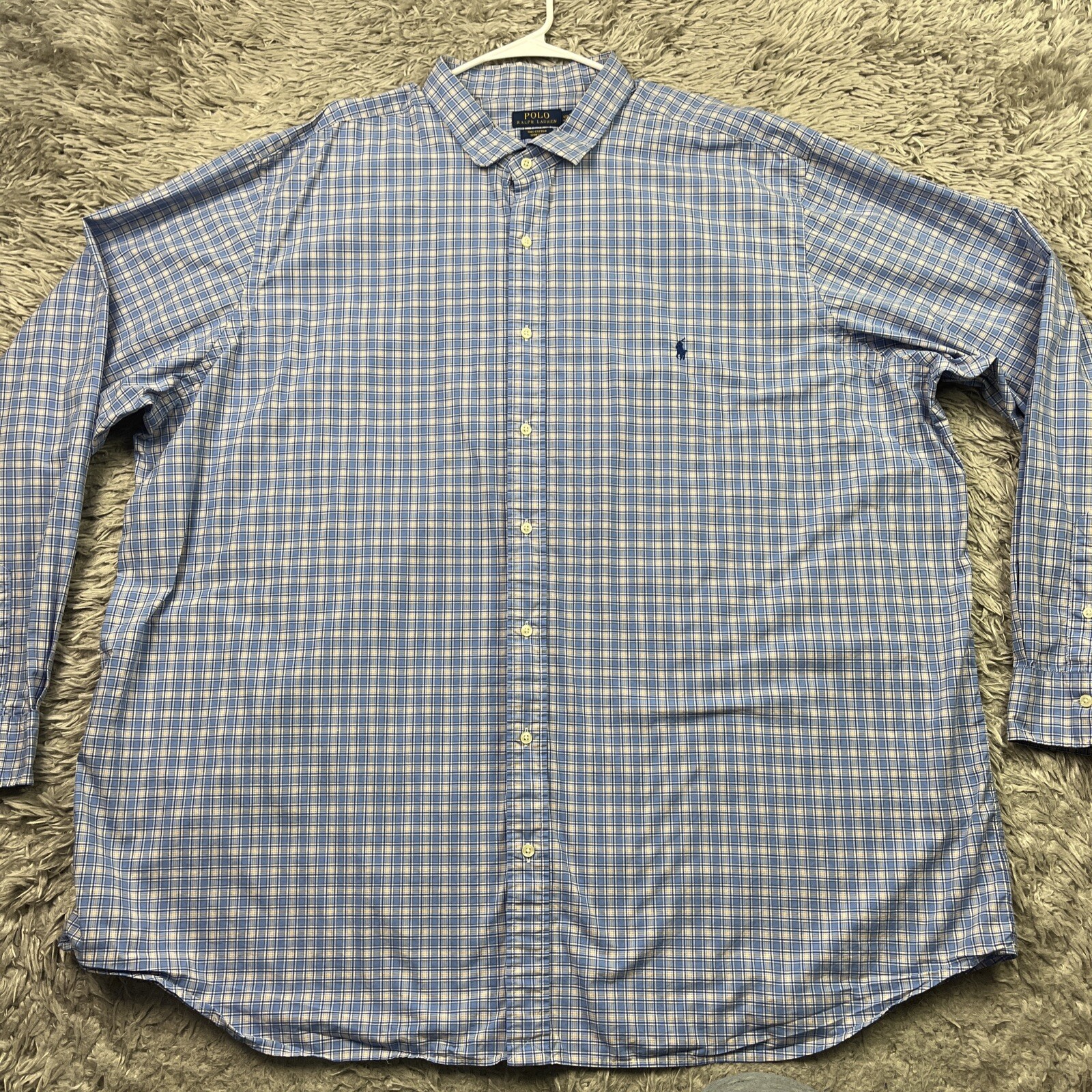 Polo Ralph Lauren Shirt Mens 4XLT Tall Blue Plaid Button Down