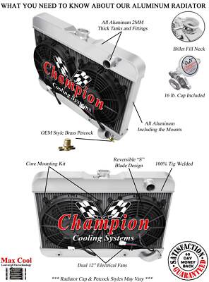 WR Champion 3 Row Radiator W/ 2 12'' Fans for 1962 1963 Buick Special V8 Engine