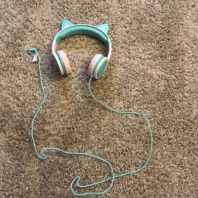 USED Gabba Goods kids cat headphones pink/green