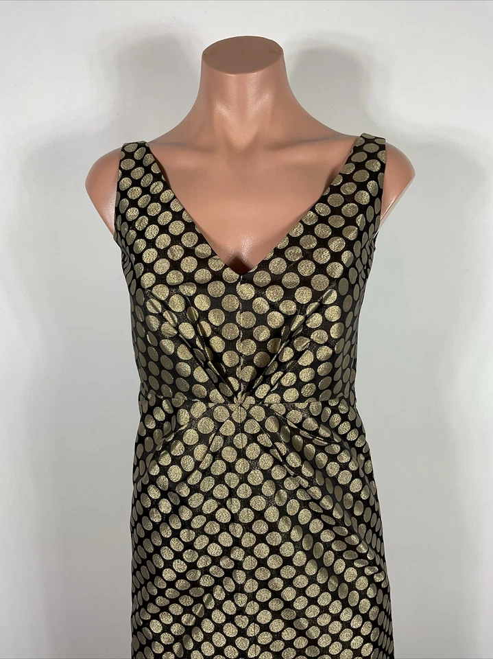 Vestido J Crew Metálico Dorado Negro Lunares Jacquard 0 FIESTA Mezcla Seda Foto 3 de 4