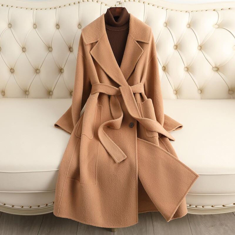 Winter Double-faced Cashmere Coat Women Long 92% Wool 8% Alpaca