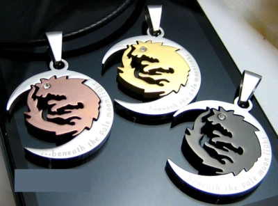 Edelstahl Anhänger Partner Halskette Lederhalsband Wolf schwarz gold Kaffeegold - Bild 1 von 4