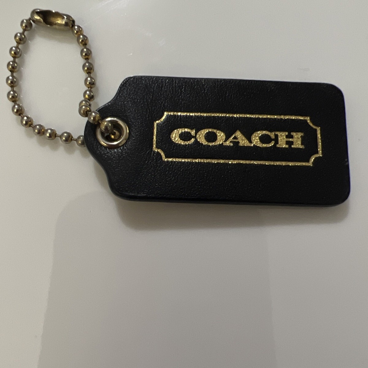 Vintage Coach Keychain Leather Key Fob Tag Bag Charm 2” Black