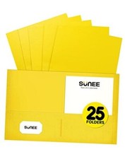 Folders with Pockets 25 Pack , 2 Pocket Folders Fit Letter Size Yellow 25-Pack