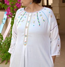 Hand Emroidered Egyptian Caftan in White Ramadan Outfits Large/XL