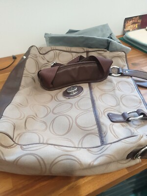 OROTON Brown Leather Mongram Nappy Baby Bag Shoulder