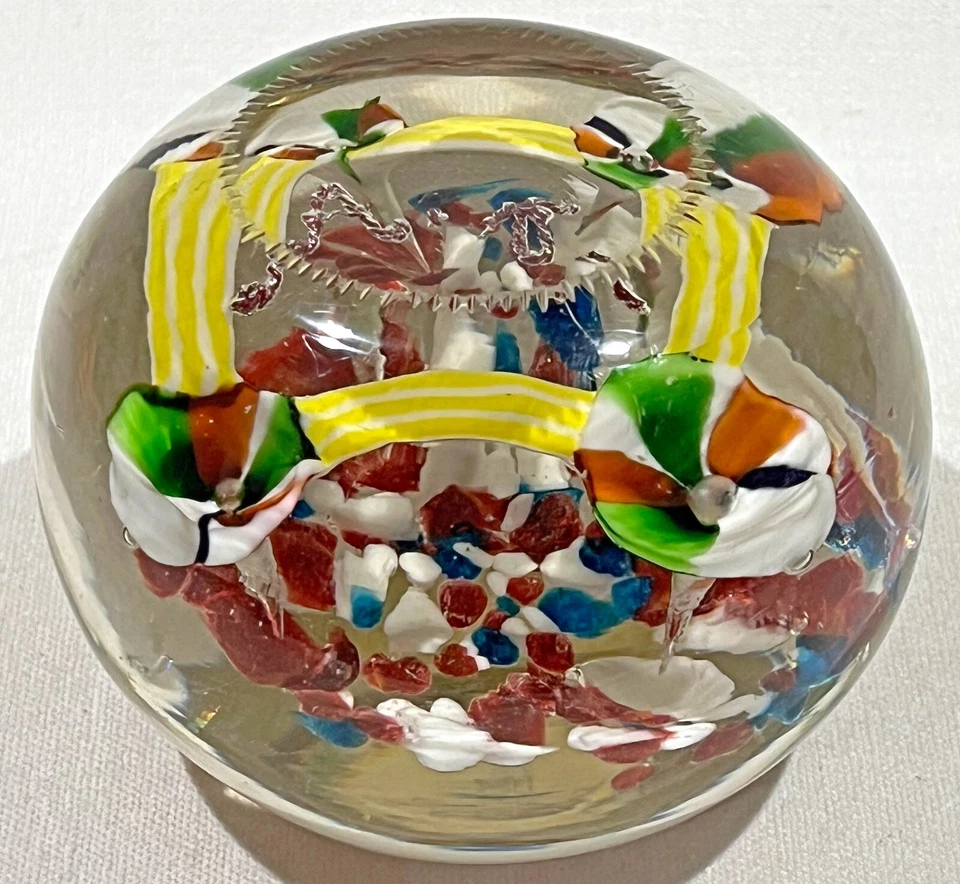 19th C Large Magnum Floral Lampwork Custom Paperweight with Initials Monogram - Image 2 of 4