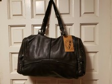 Revel New York Urban Black Leather Quality Soft Leather $398 Driggs Tote Studded
