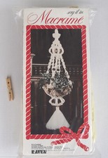 NOS VINTAGE MACRAME KIT Plant Hanger WOOD Beads, 5 Metal RINGS  CORD USA Sealed