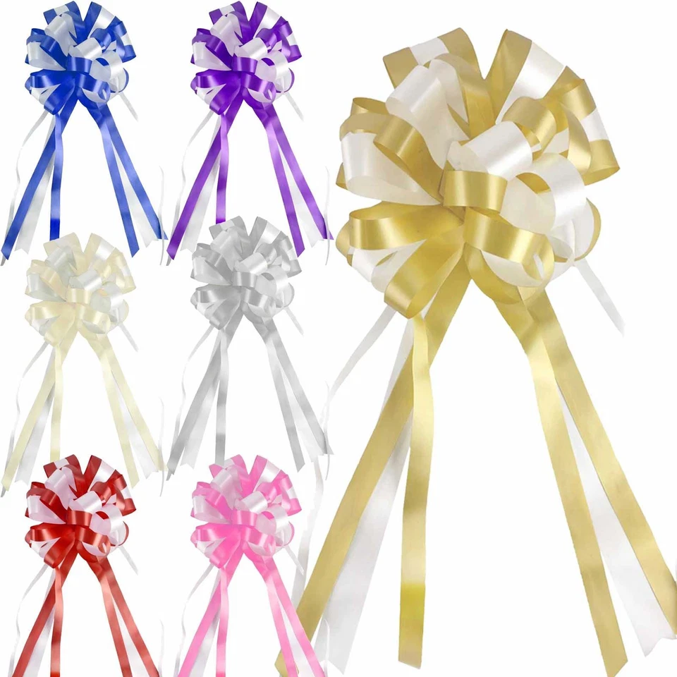 MEENA XL 80mm Jumbo Pompom Bows - Two Toned Premium Wedding Pullbows