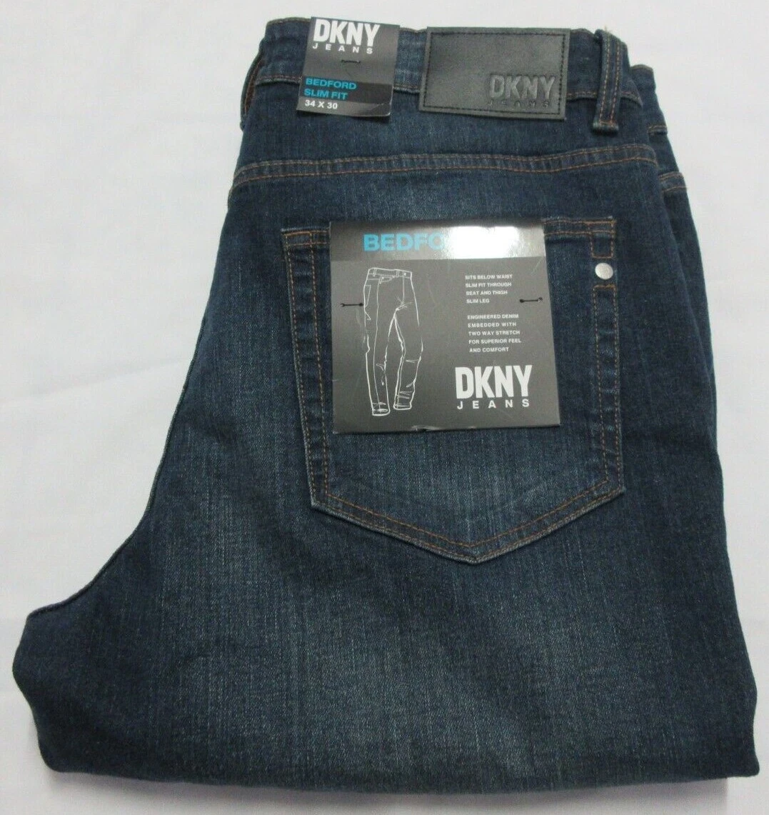 DKNY Jeans Men's Bedford Slim Fit Denim Hawaiian Ocean Blue Jeans Size  W34/L30