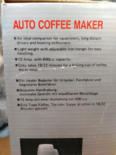 Automobile Coffee Maker and Beverage Warmer 12V With Hanger 20 Ounce Capacity - Picture 4 of 11