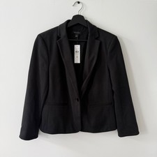 Ann Taylor Womens Black Textured Single Button Blazer Jacket Size 10 NWT