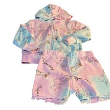 Disney Frozen II Elsa pink blue tie dyed full zip sweater shorts set SIZE 4T