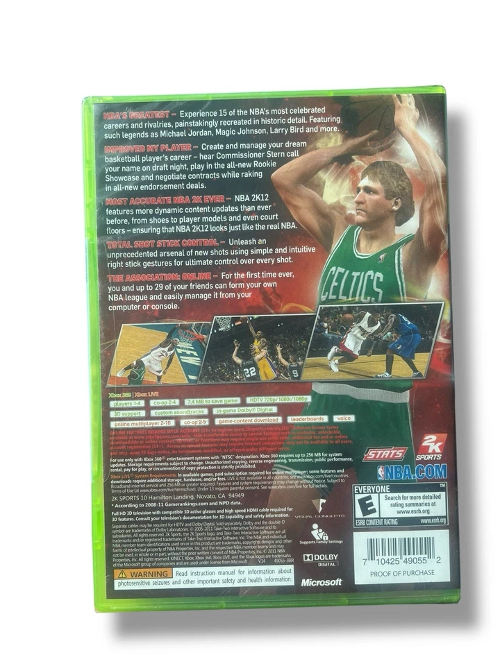 New Factory Sealed NBA 2K12 ( Xbox 360, 2011) Larry Bird Cover - Image 2 of 4