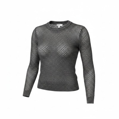 Rita Ora Primark Metallic Silver Open Knit Mesh Sweater S Fishnet Crochet A2102