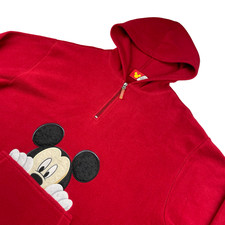 Disney Mickey Mouse Men's Fleece Pullover 1/4 Zip Hoodie Red Large