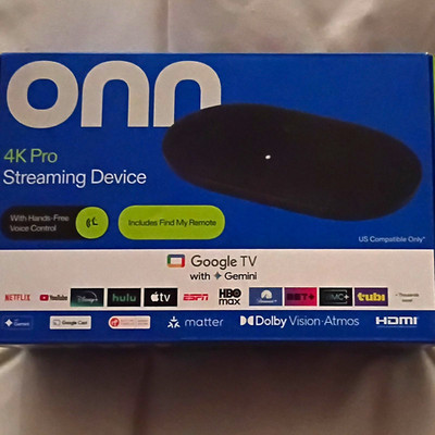 onn. 4K Pro Google TV Streaming Box 32GB Wi-Fi Voice HDR Dolby Vision Black