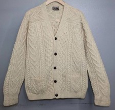 Gaeltarra Vintage Irish Hand Knit Wool Cable Knit Cardigan Men  s 40 Cream