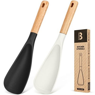Cuchara de silicona mate mango madera mezclar, recoger y raspar (blanco y negro)