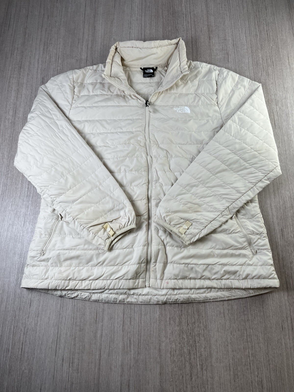 Chaqueta acolchada acolchada XXL The North Face para mujer marfil cremallera completa cartón triclimático
