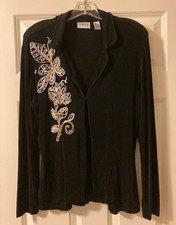 Chico's Travelers La Flor Bonita Embellished Hook-Close Jacket Size 1 M/8-10