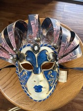 WOMEN BLUE GOLD JOKER JESTER CARNIVAL VENETIAN MASQUERADE MASKS HAND MADE