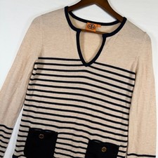 Tory Burch Women’s S Odessa Wool Cashmere Tunic Soft Knit Striped Pullover Chic