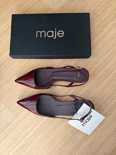 Maje Burgundy Patent Leather Slingback Kitten Heel EU 39