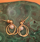 VTG 14k.Yellow Gold Nabco Cultured Freshwater Pearl Double Wire Drop Earrings — photo 1