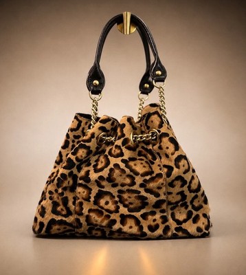 NEW Roberta Gandolfi Leopard Print fur Shoulder Bag with Gold Chain 