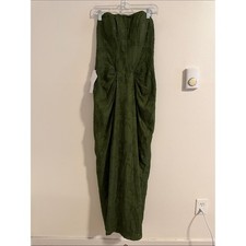 Azazie Atelier Hestia Strapless Corset Gown Women's 6 Olive Floral Burnout NWT